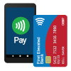 Contactless payment methods include payment apps and bankcards with the wave symbol