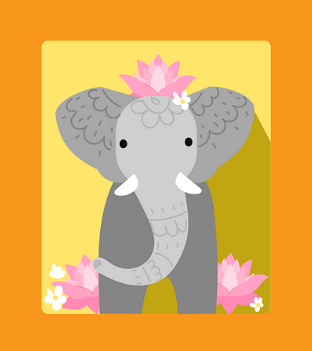 Indian elephant with a henna design surrounded by flowers