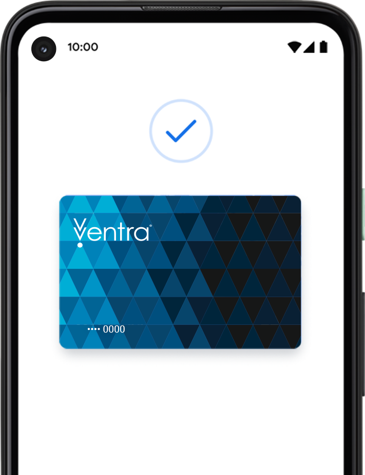 mobile phone with Ventra logo on screen